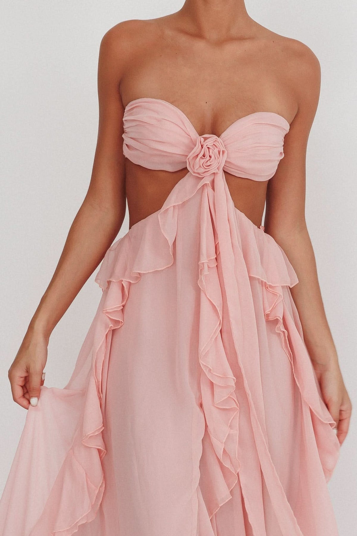 Sweetheart Ruched Chiffon Cute Maxi Dress