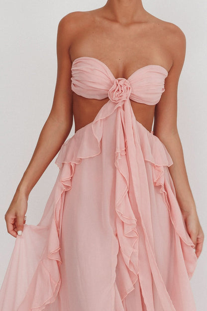 Sweetheart Ruched Chiffon Cute Maxi Dress