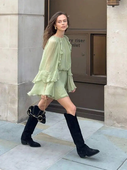 Tiered Chiffon Mini Dress