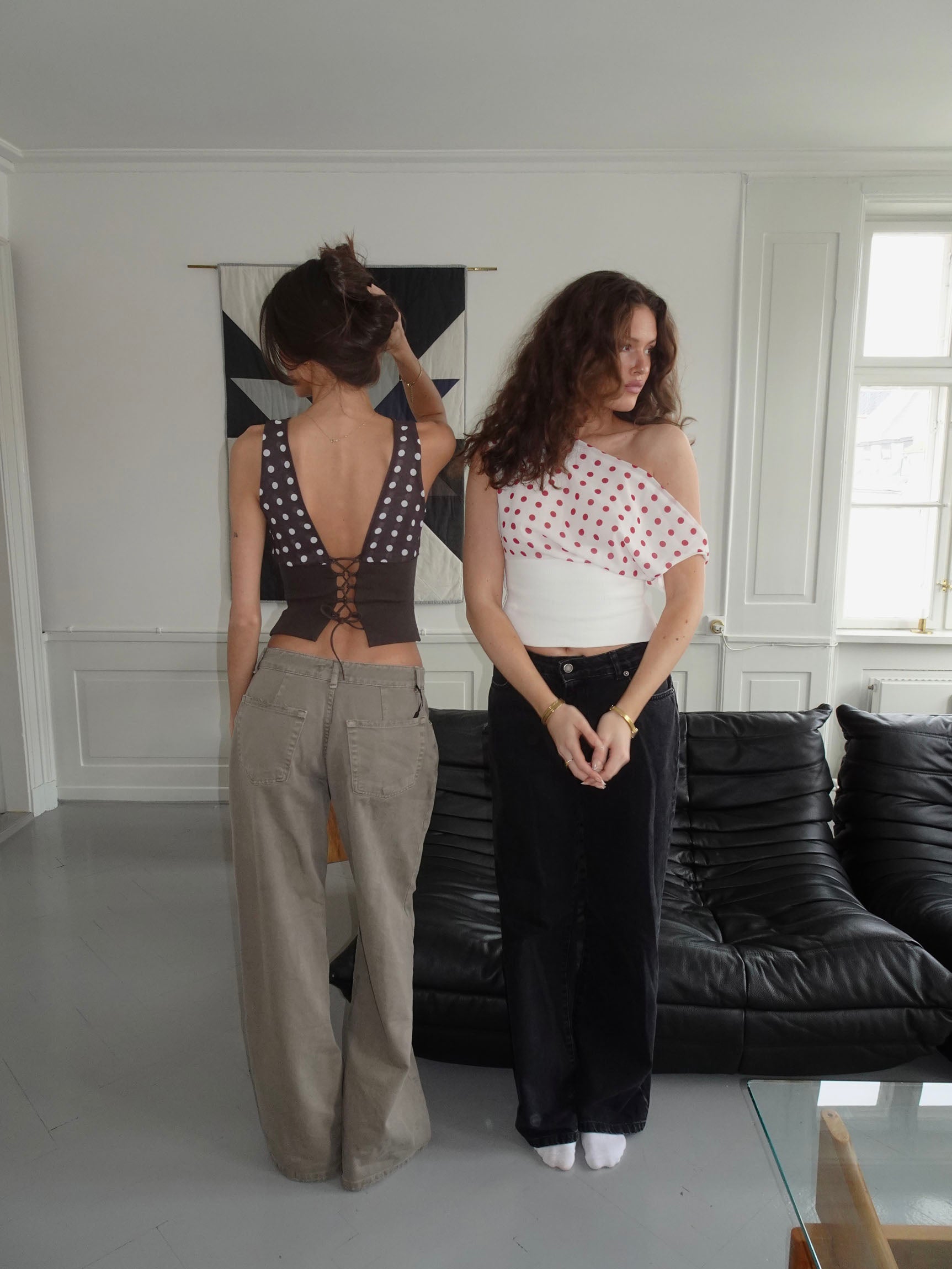 Women's Polka Dot One Shoulder Tie Back Crop Top