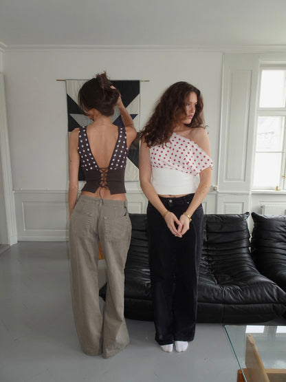Women's Polka Dot One Shoulder Tie Back Crop Top