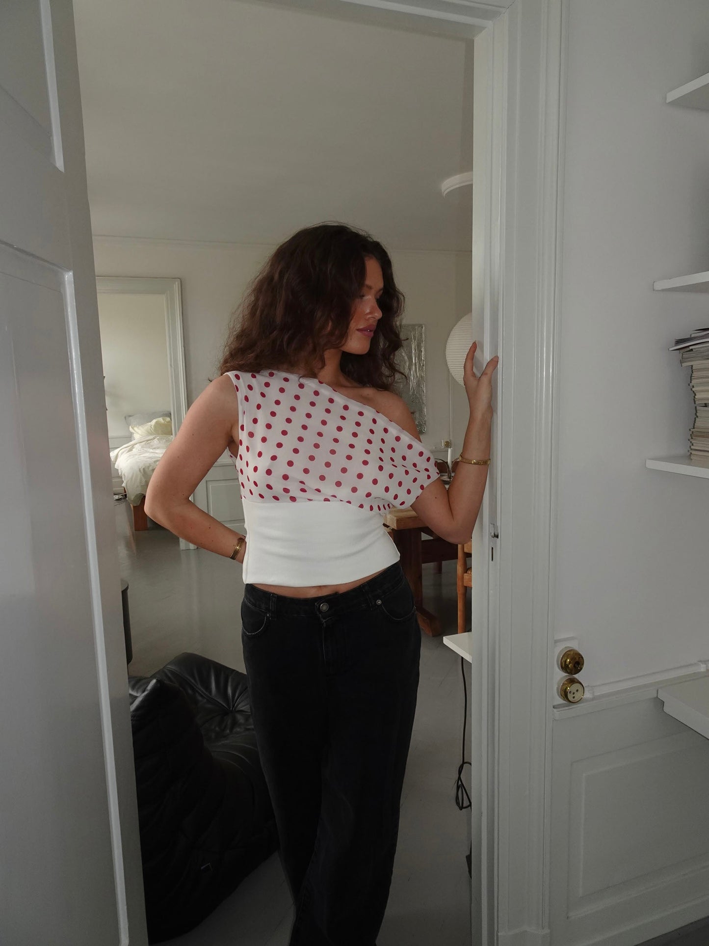 Women's Polka Dot One Shoulder Tie Back Crop Top