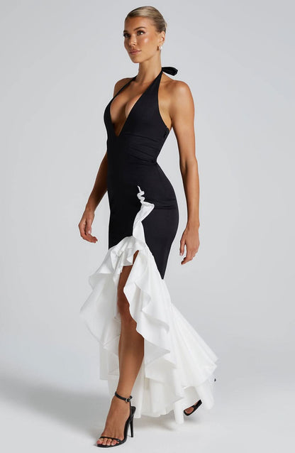 Women's Wedding Guest Halter Maxi Dress With Ruffle Hem - product image 6