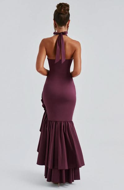 Women's Wedding Guest Halter Maxi Dress With Ruffle Hem - product image 9