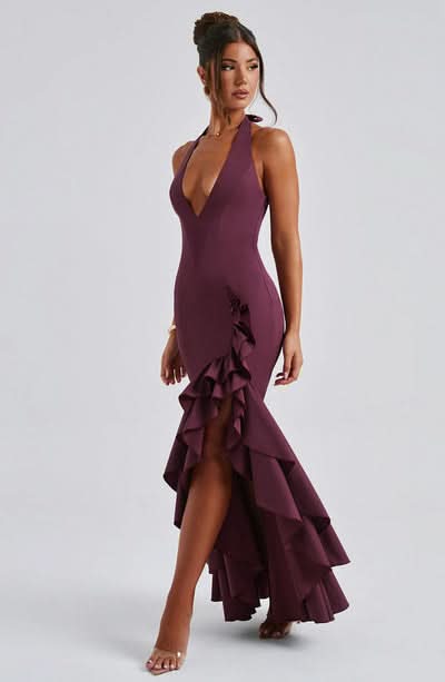 Women's Wedding Guest Halter Maxi Dress With Ruffle Hem - product image 10