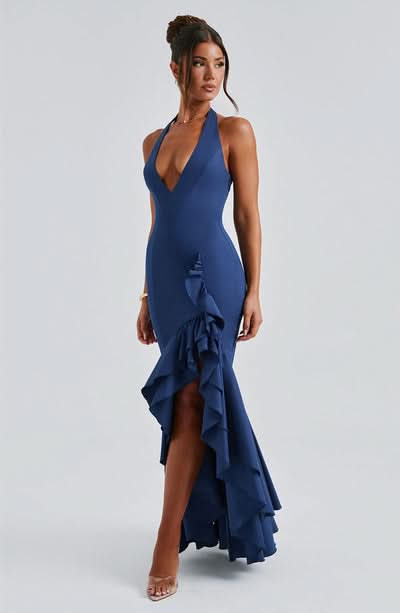 Women's Wedding Guest Halter Maxi Dress With Ruffle Hem - product image 12