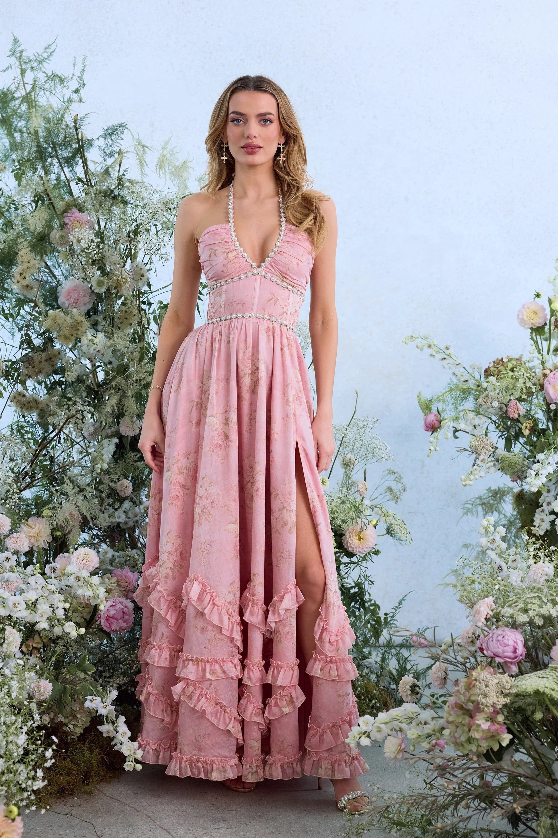 Women's Wedding Guest Floral Halter Maxi Dress - product image 17
