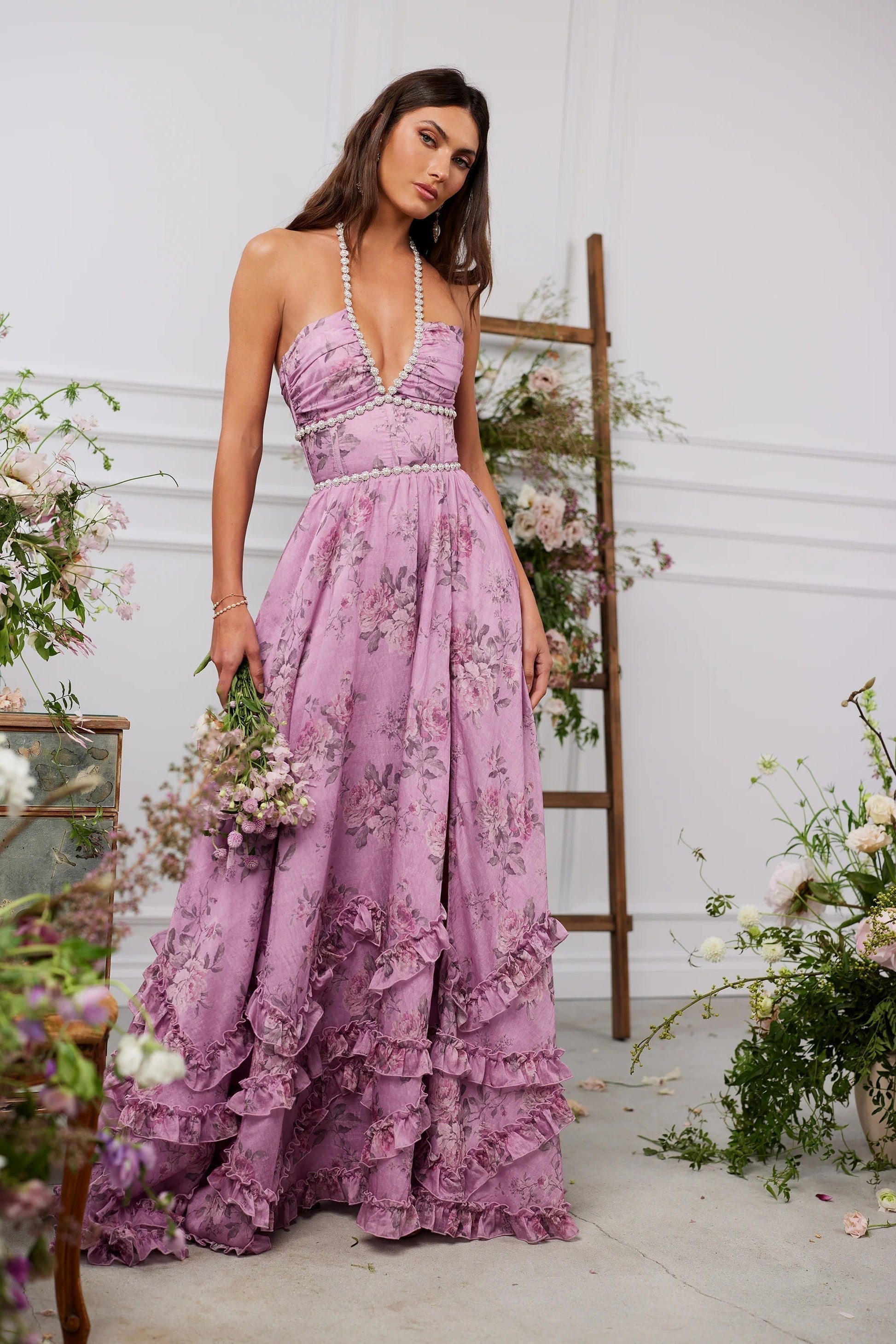 Women's Wedding Guest Floral Halter Maxi Dress - product image 48