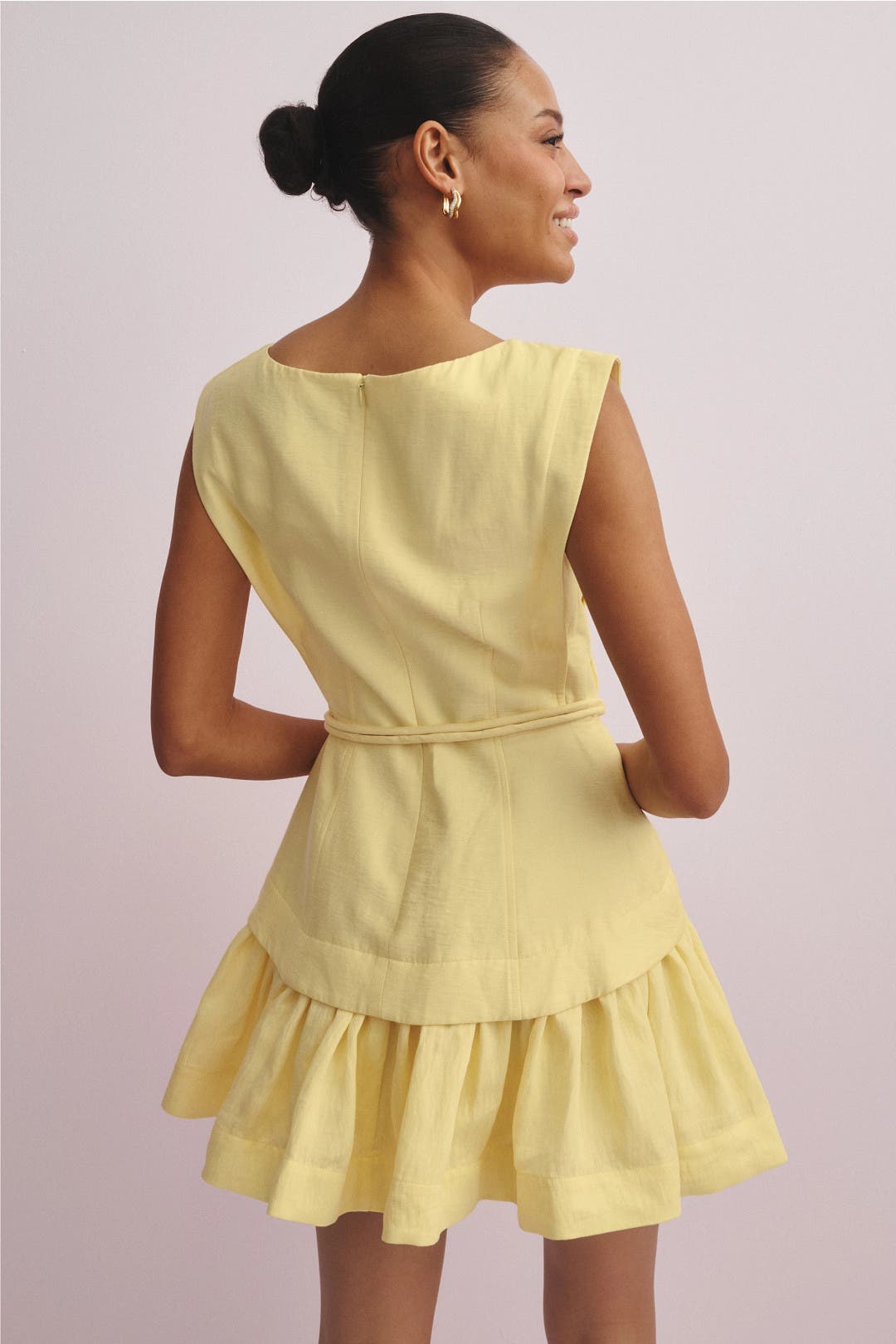 Yellow Belted Keyhole Mini Dress - Yellow