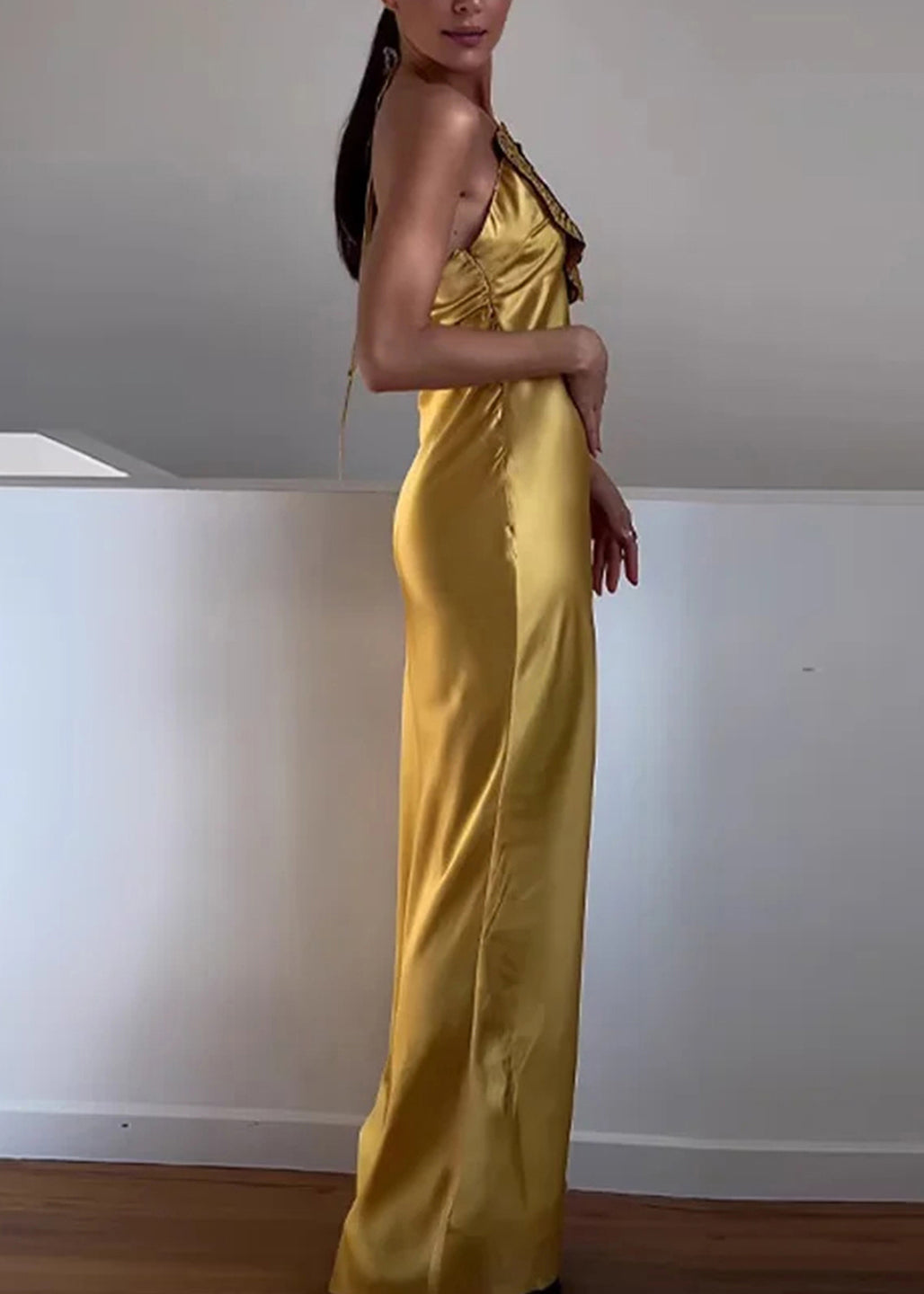 Yellow Satin Medallion Maxi Dress - Yellow